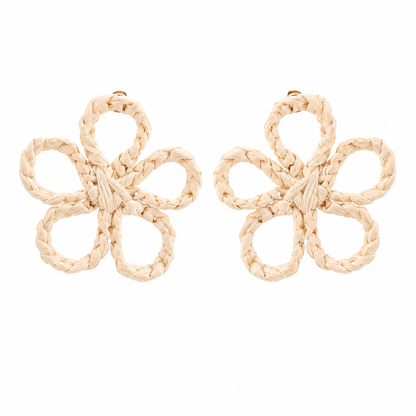 Artisan Raffia Blossom Hand-Crocheted Statement Earrings