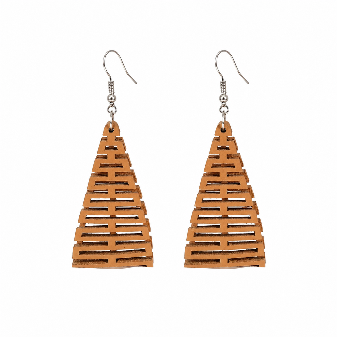 Paparazzi Tan Leather Laser Cut Tiered Geometric Dangle Earrings NEW