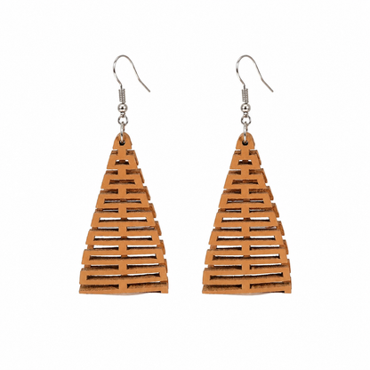 Paparazzi Tan Leather Laser Cut Tiered Geometric Dangle Earrings NEW