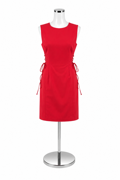 Calvin Klein Corset Lace-Up Sheath Dress Size 8 Cherry Red