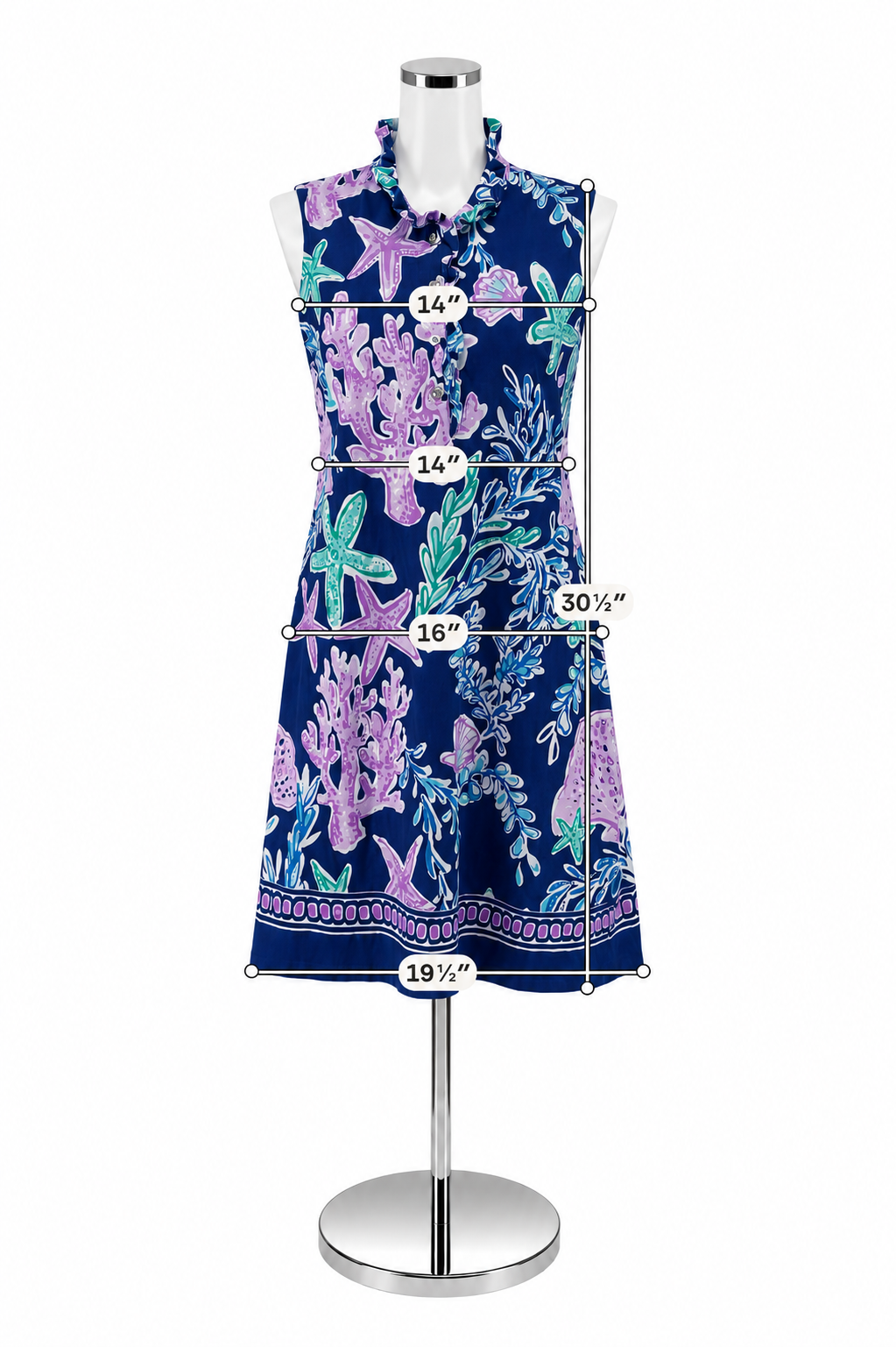 Barbara Erickson Coral Reef Print Ruffle Neck Dress Size Small