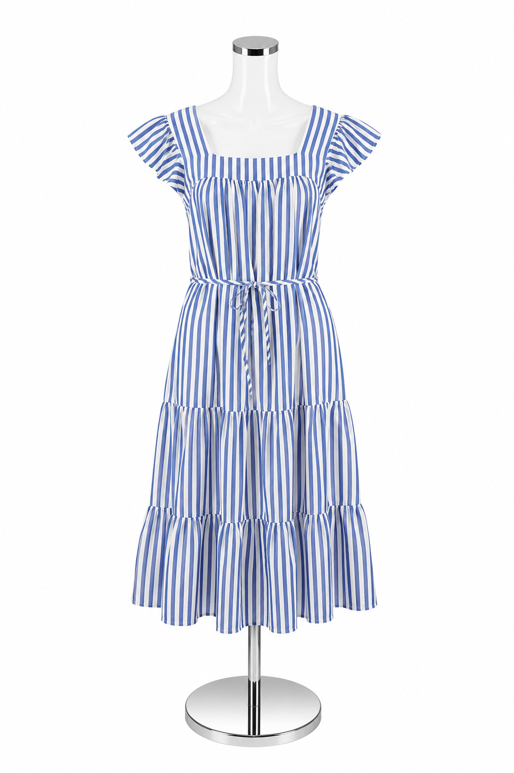 Draper James RSVP Off The Shoulder Tiered Maxi Dress Blue Stripe Small