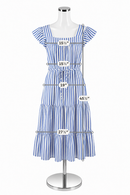 Draper James RSVP Off The Shoulder Tiered Maxi Dress Blue Stripe Small