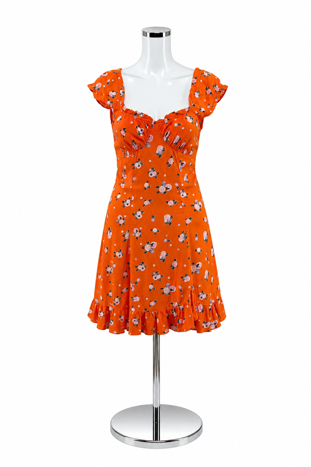 Free People Happy Feelings Floral Mini Dress XS Orange Lace Up Back