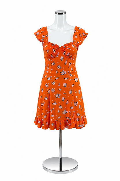 Free People Happy Feelings Floral Mini Dress XS Orange Lace Up Back