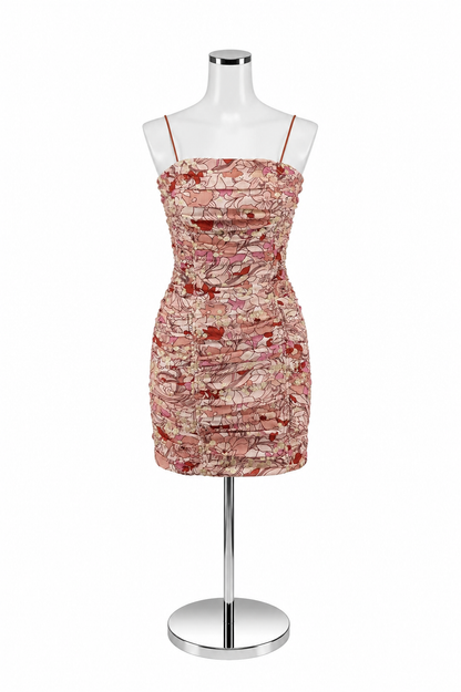 BTFL-Life Ruched Floral Metallic Bodycon Mini Dress Size XS