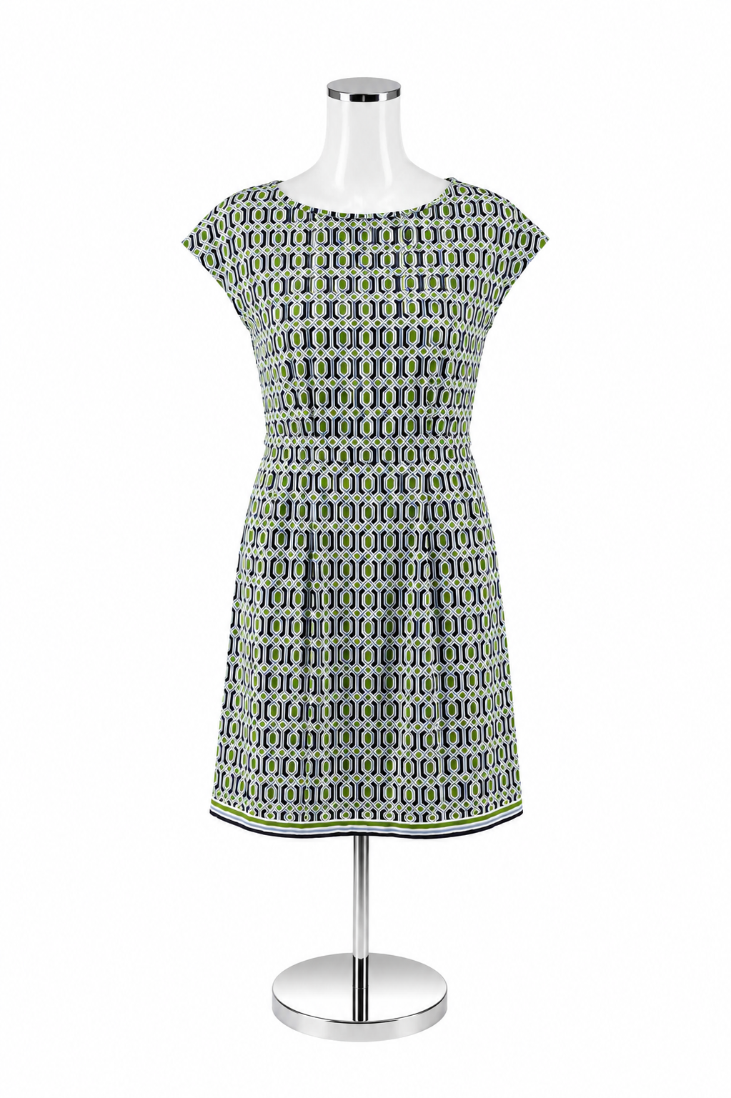 Jude Connally Tinsley Dress XS White Blue Green Geometric Hexagon Print Cap Sleeve