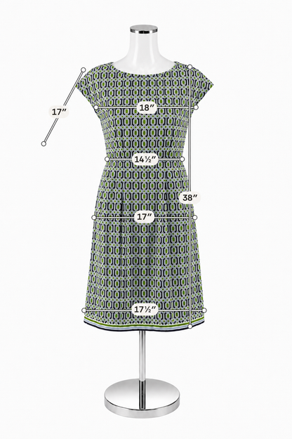 Jude Connally Tinsley Dress XS White Blue Green Geometric Hexagon Print Cap Sleeve