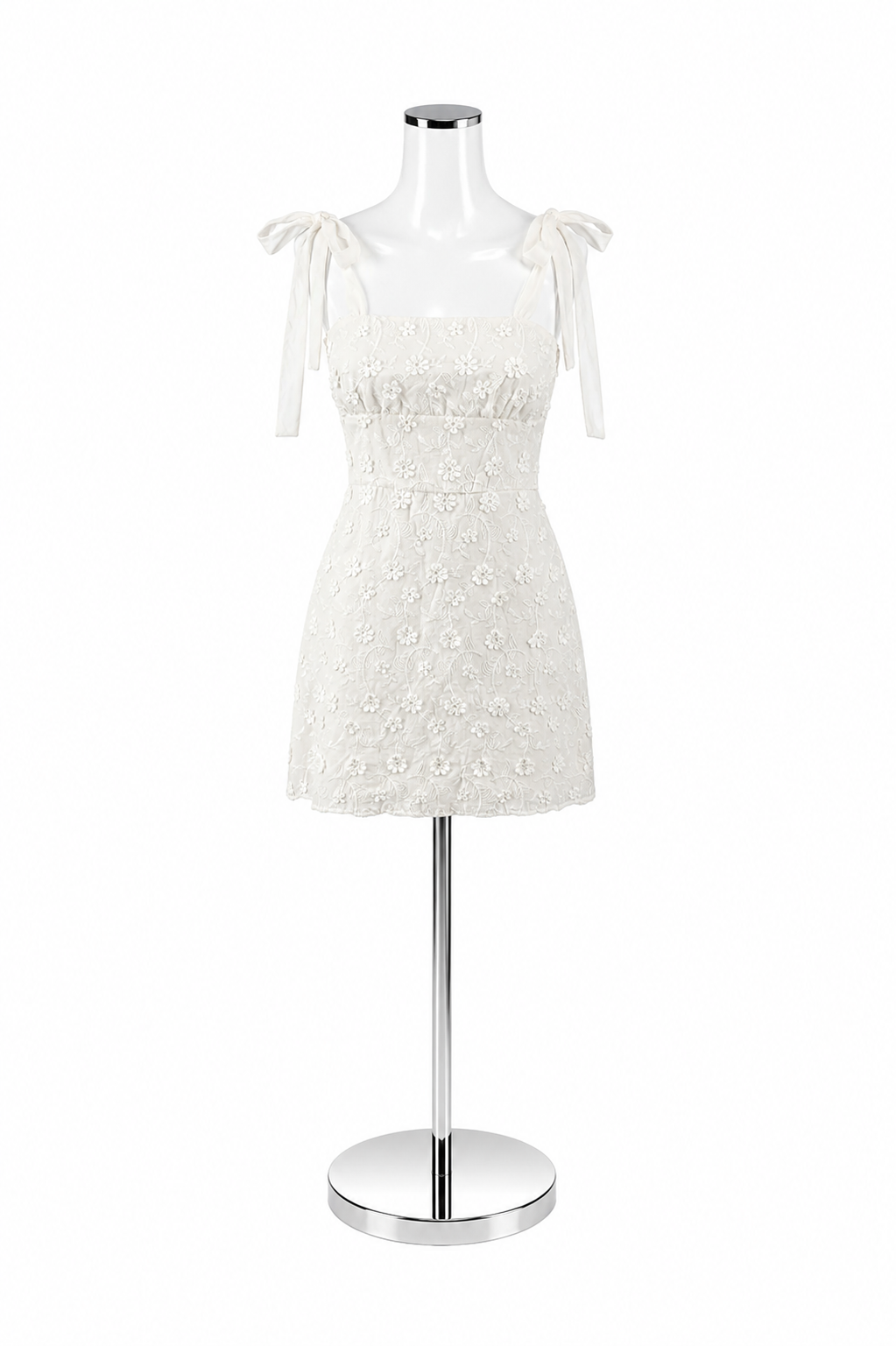 Audrey Parks Dodi White Floral Eyelet Tie Shoulder Mini Dress XS NWT
