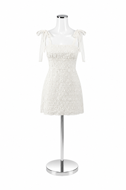 Audrey Parks Dodi White Floral Eyelet Tie Shoulder Mini Dress XS NWT