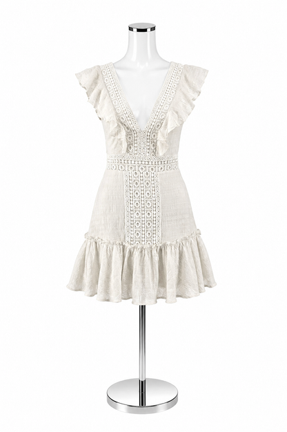 mi ami Mi Ami Ivory Lace Eyelet Tiered Mini Dress | Size XS