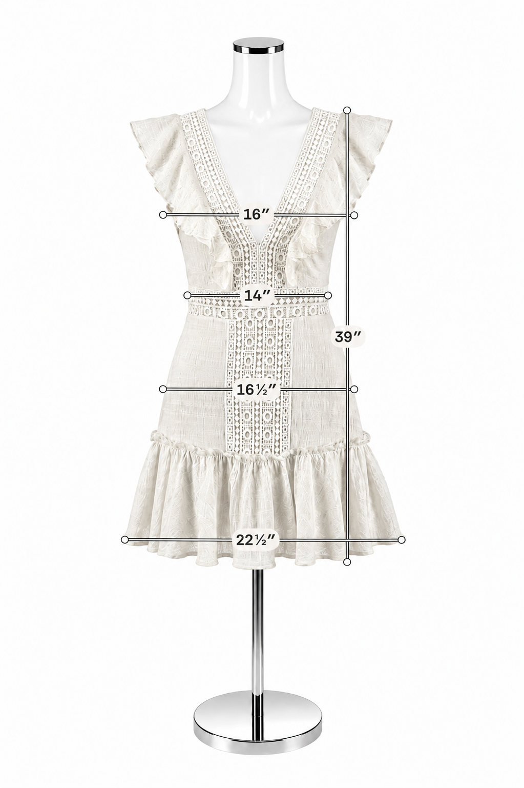 mi ami Mi Ami Ivory Lace Eyelet Tiered Mini Dress | Size XS