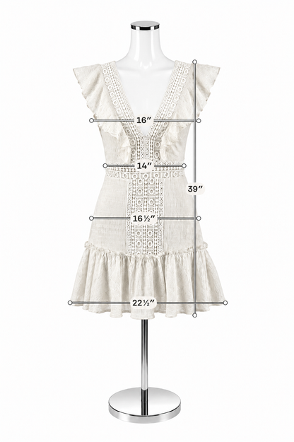 mi ami Mi Ami Ivory Lace Eyelet Tiered Mini Dress | Size XS