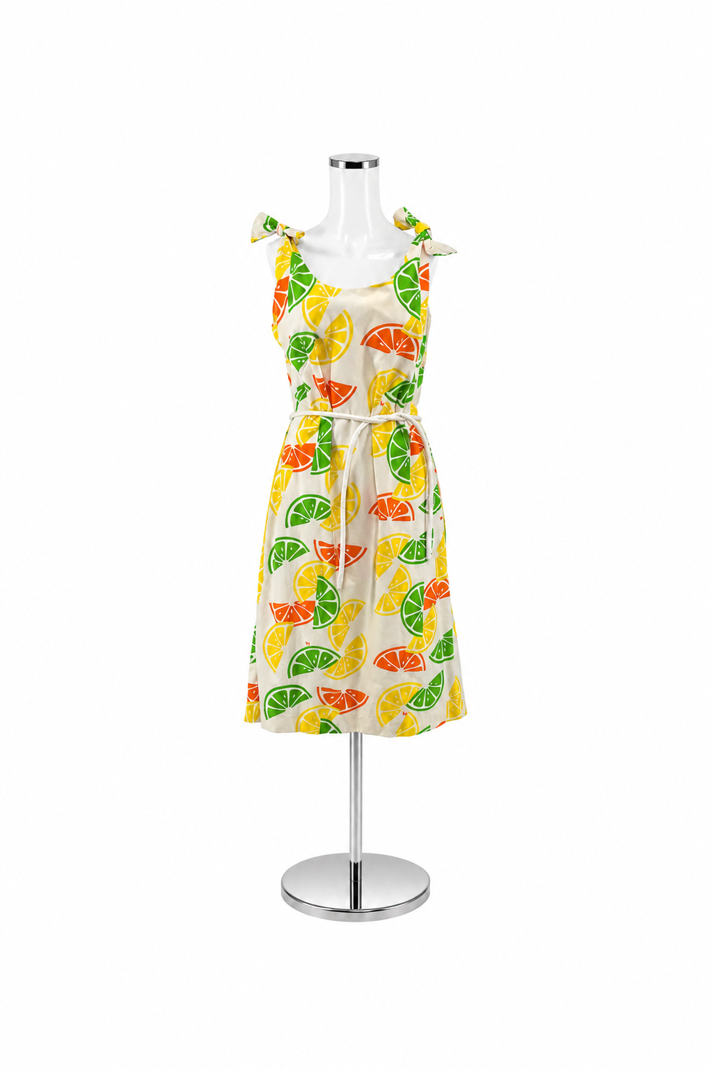 The Vested Gentness Vintage Lemon Citrus Print Tie-Shoulder Sundress | Size 12