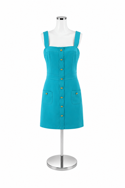 Amanda Uprichard Turquoise Crest Button-Front Mini Dress Size Large