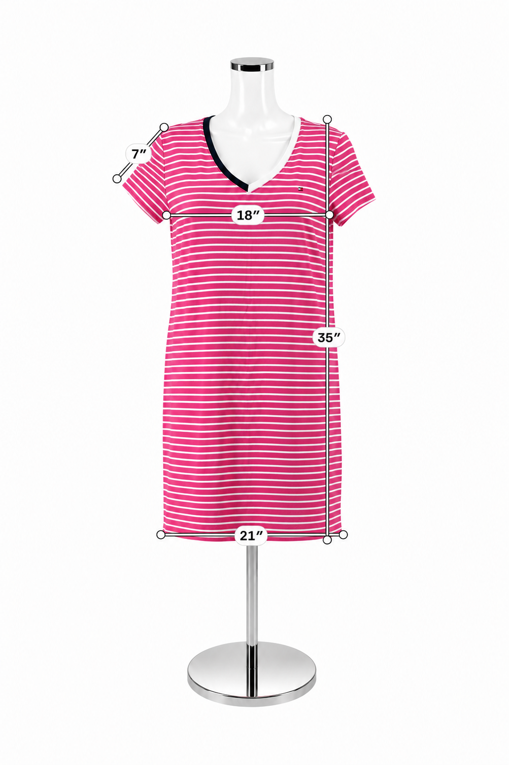 Tommy Hilfiger Striped T-Shirt Dress Pink White Navy V-Neck Cotton Size Large