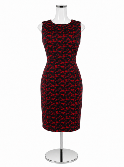 Calvin Klein Red &amp; Black Abstract Jacquard Sheath Dress | Size 8