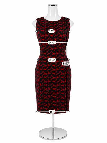 Calvin Klein Red &amp; Black Abstract Jacquard Sheath Dress | Size 8