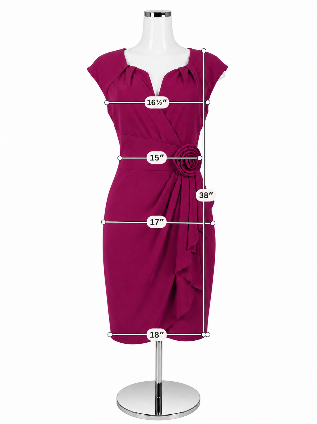 Adrianna Papell Fuchsia Rosette Ruffle Sheath Dress Size 8 NWT