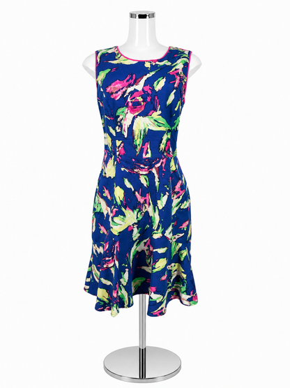 Shoshanna Floral Silk Faille A-Line Dress Blue Green Pink Size 12 NWT