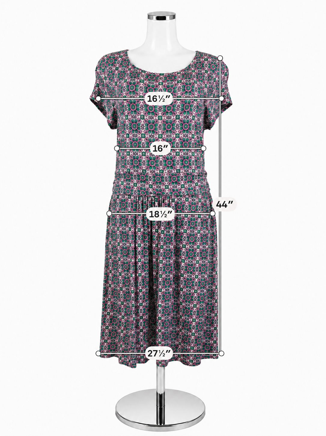 Boden Imogen Jersey Dress US 12L Geometric Tile Print Pink Green Cap Sleeve