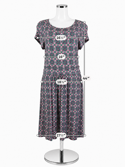 Boden Imogen Jersey Dress US 12L Geometric Tile Print Pink Green Cap Sleeve