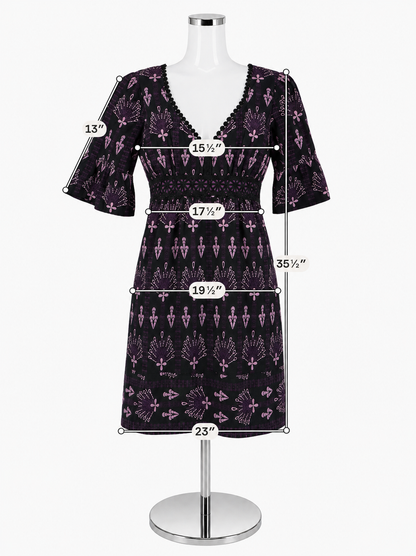 Nanette Lepore Black Purple Embroidered Bell Sleeve Mini Dress Size 12