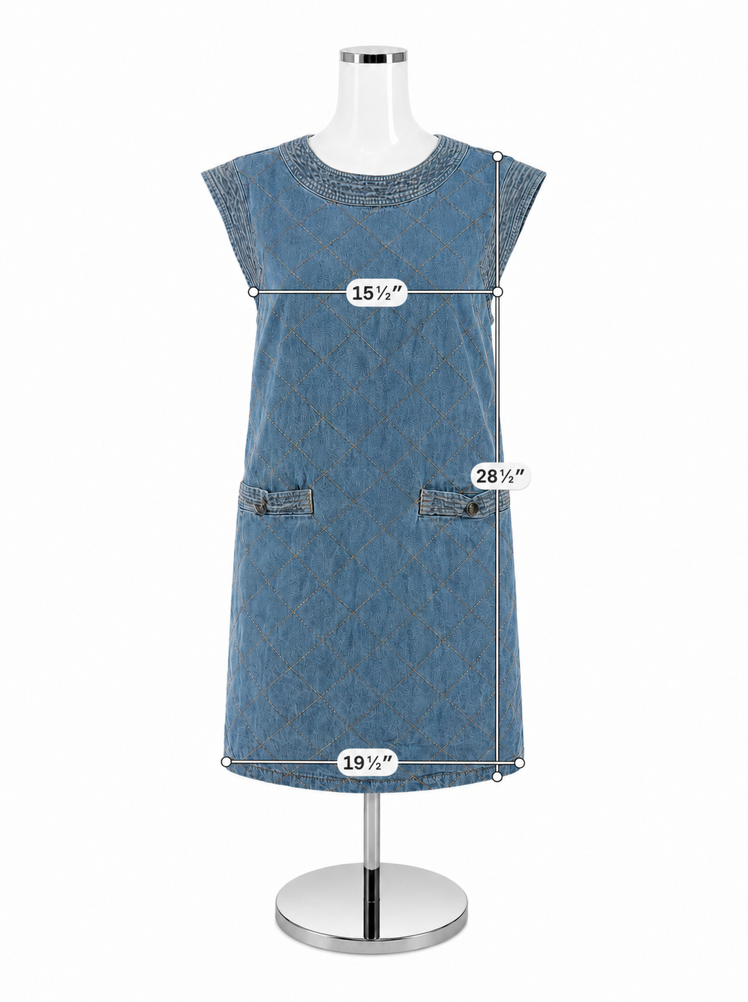 Entro Quilted Diamond Stitch Denim Shift Dress Blue Size Medium