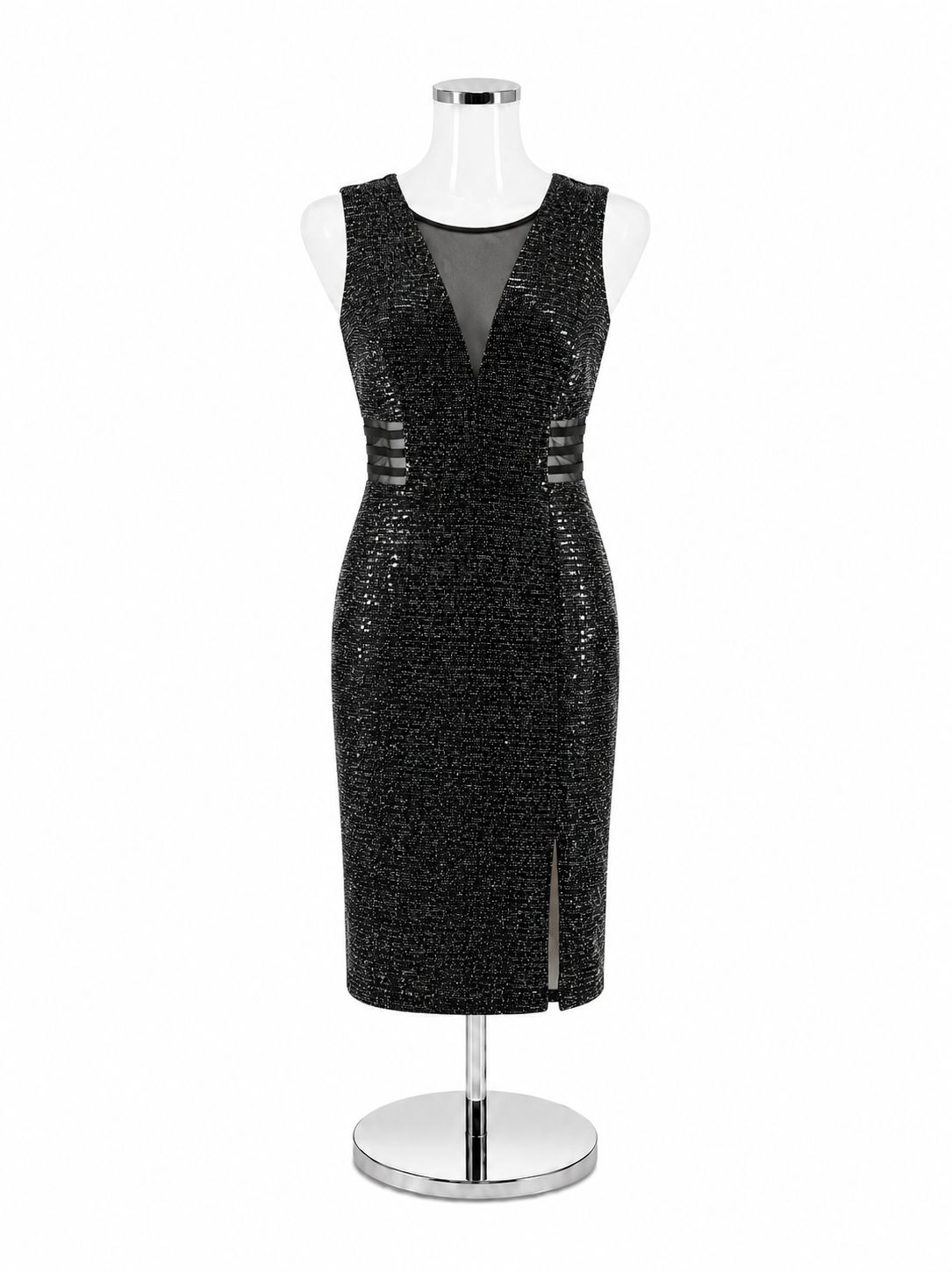 Enfocus Studio Sequin Metallic V-Neck Midi Dress Black Silver Size 12 NWT - ONLINE ONLY
