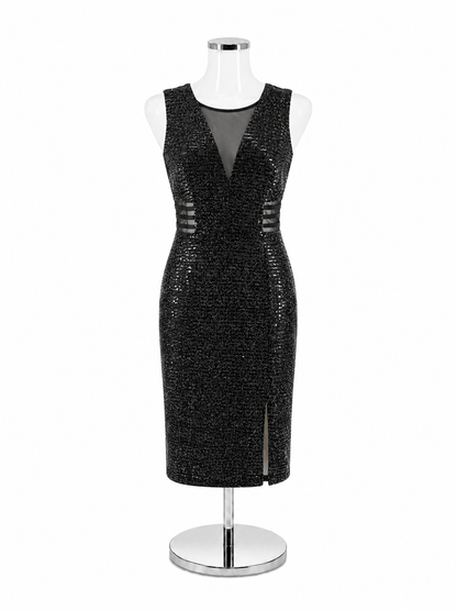 Enfocus Studio Sequin Metallic V-Neck Midi Dress Black Silver Size 12 NWT - ONLINE ONLY