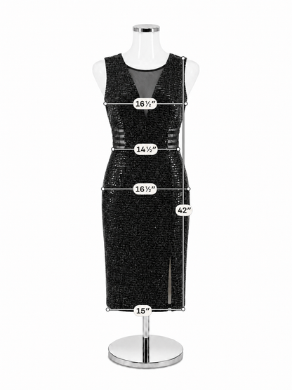 Enfocus Studio Sequin Metallic V-Neck Midi Dress Black Silver Size 12 NWT - ONLINE ONLY