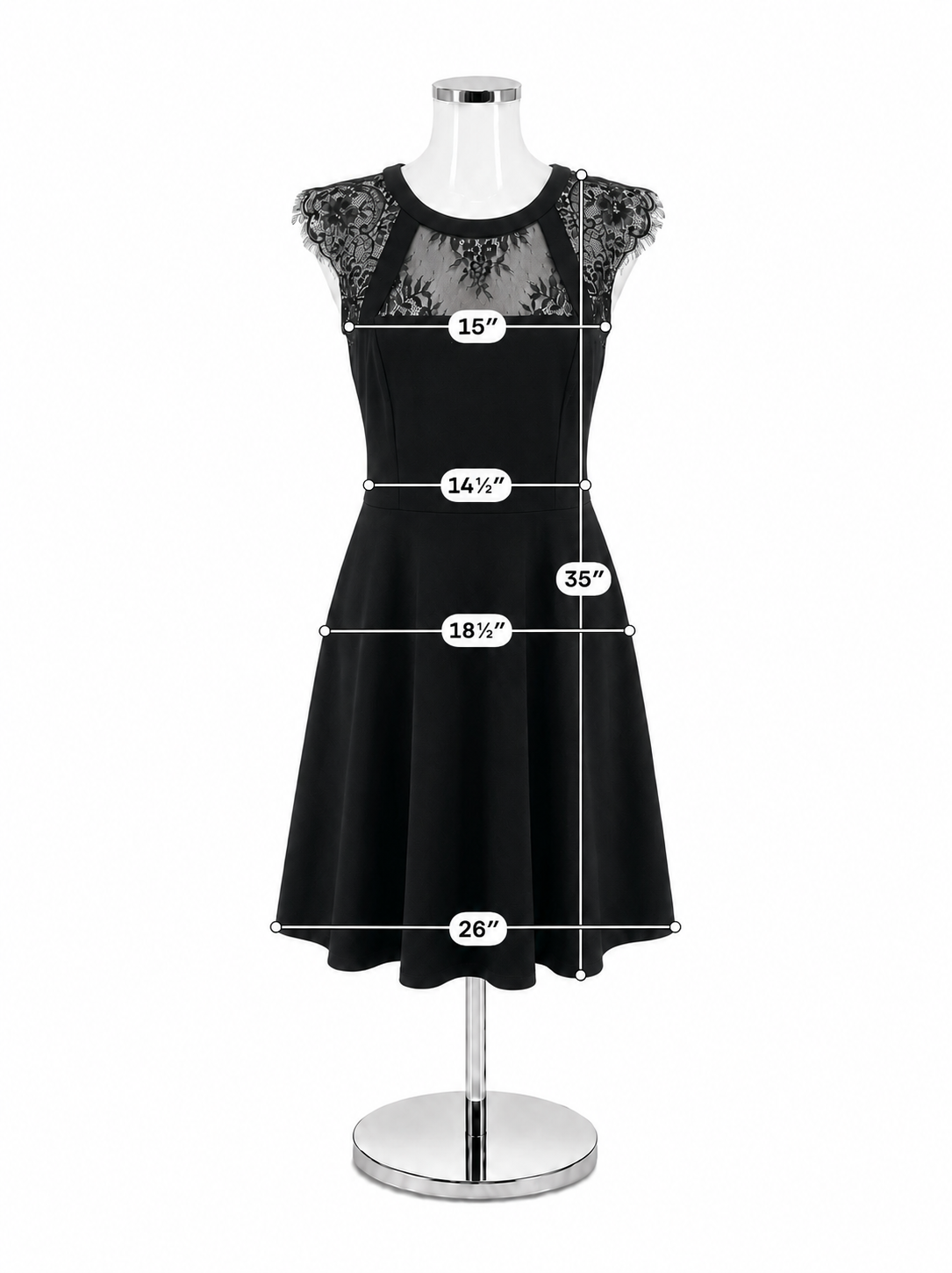 Vince Camuto Black Lace Yoke Sleeveless Cocktail Dress Size 12