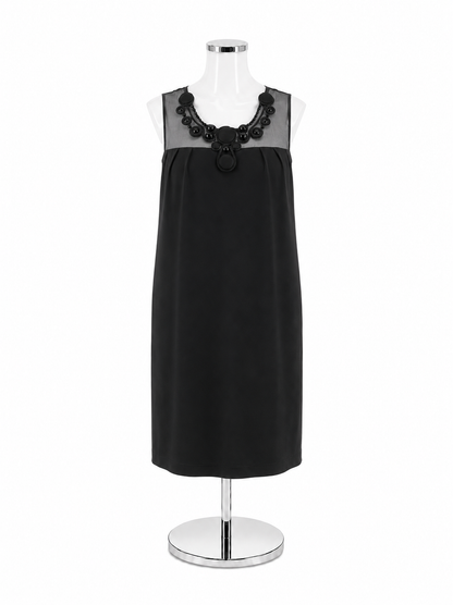 Ellen Tracy Beaded Neckline Mesh Yoke Shift Dress