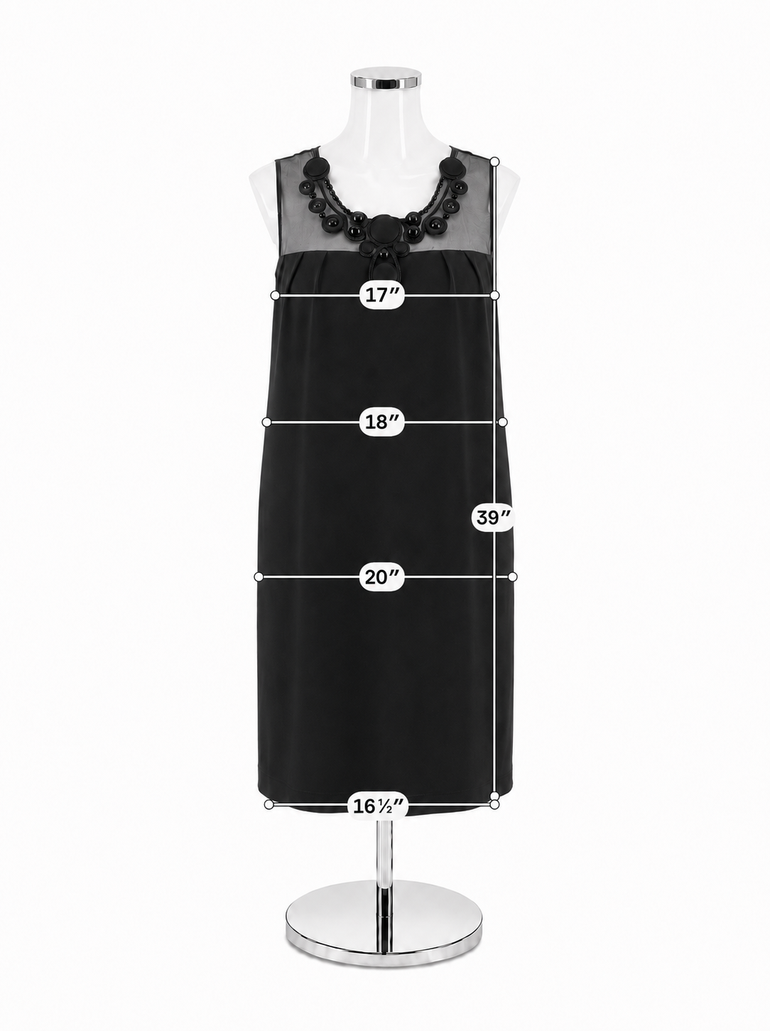 Ellen Tracy Beaded Neckline Mesh Yoke Shift Dress