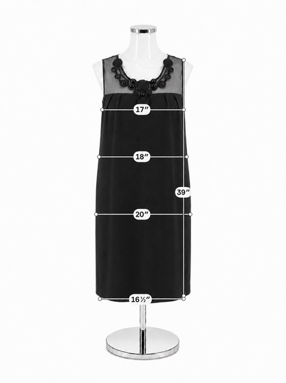 Ellen Tracy Beaded Neckline Mesh Yoke Shift Dress