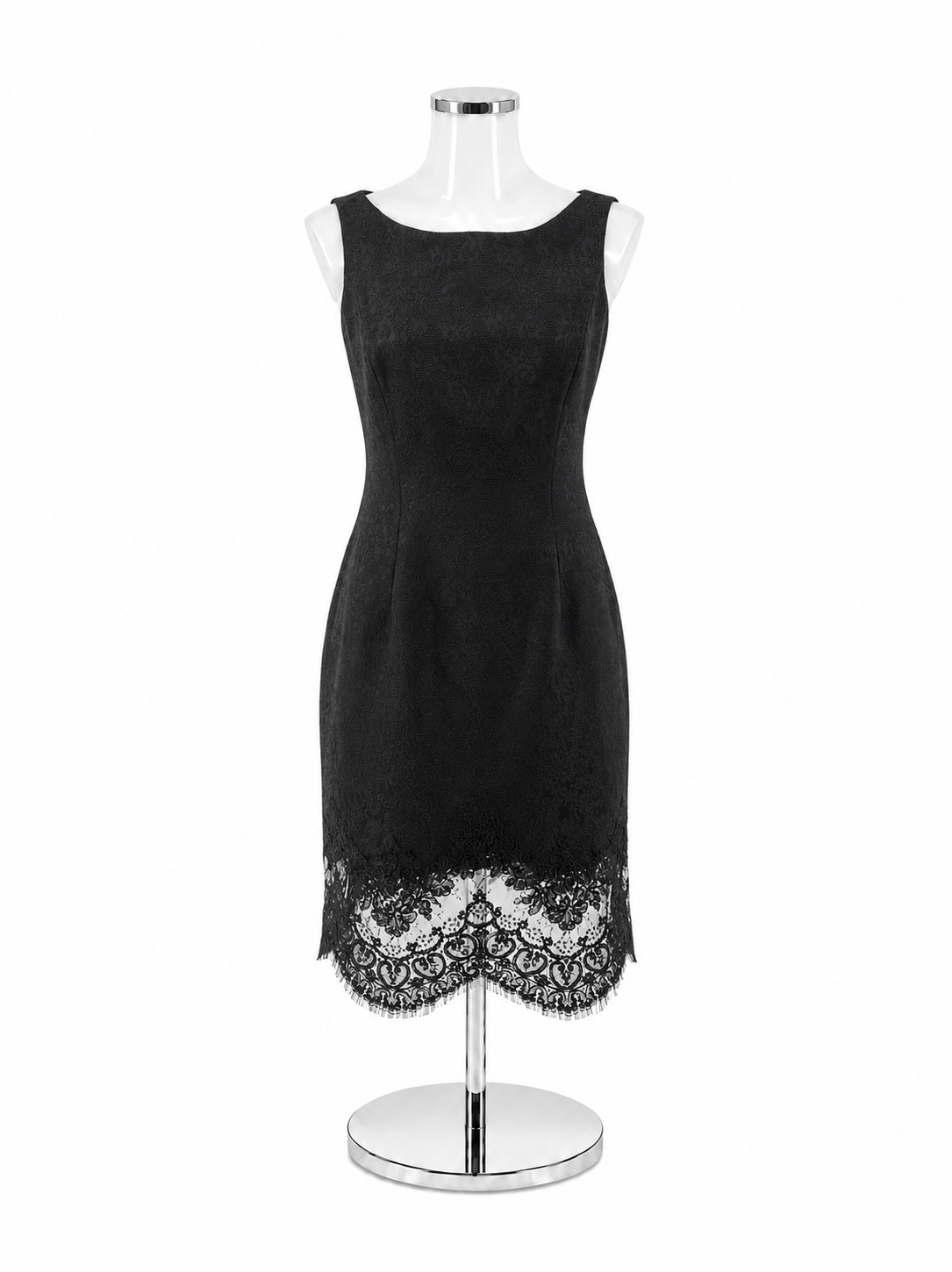 Carmen Marc Valvo Black Lace Baroque Jacquard Sheath Cocktail Dress Size 10