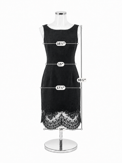Carmen Marc Valvo Black Lace Baroque Jacquard Sheath Cocktail Dress Size 10
