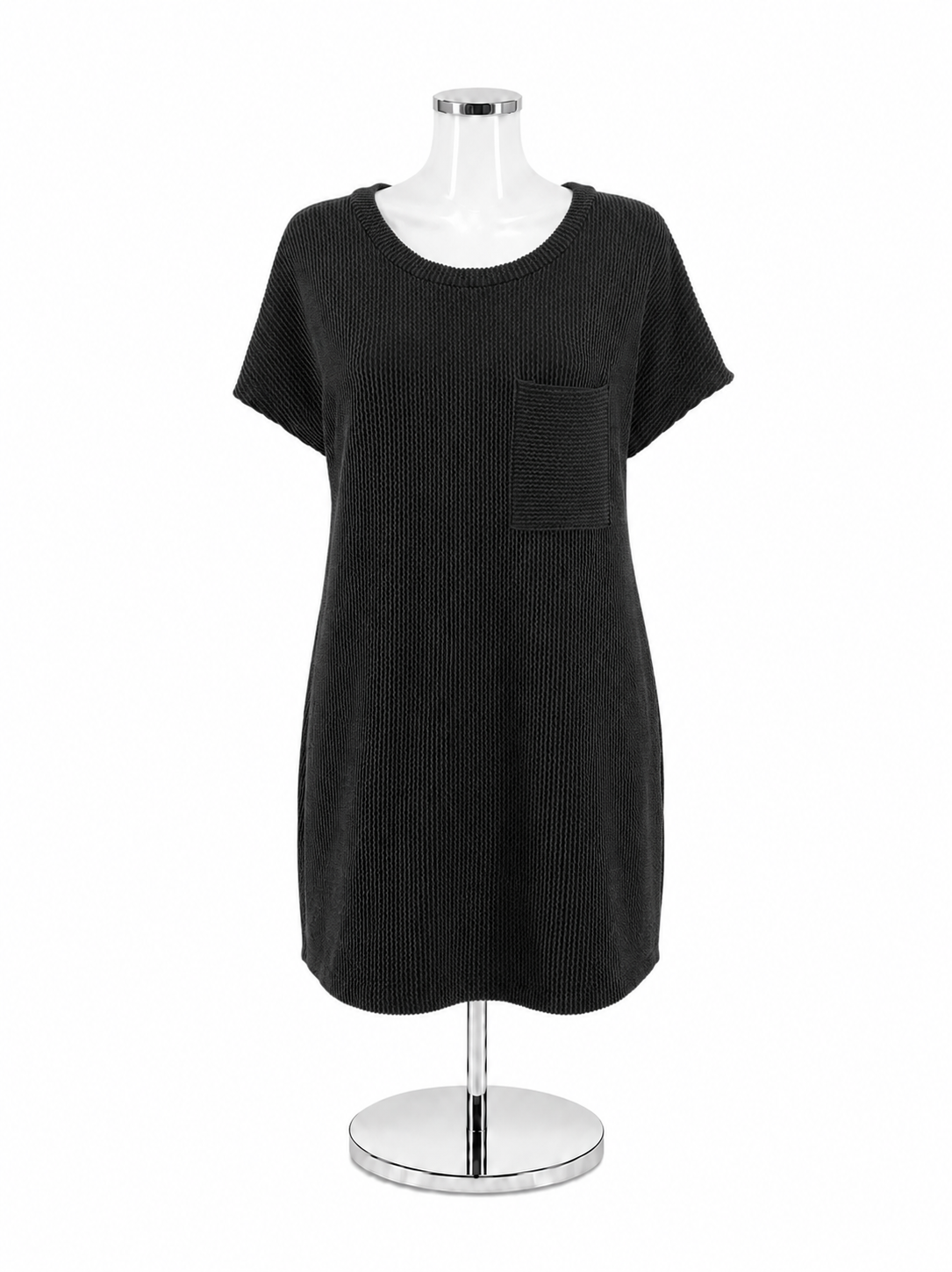 Entro Black Ribbed Dolman Sleeve Tunic Mini Dress with Pocket Size Small