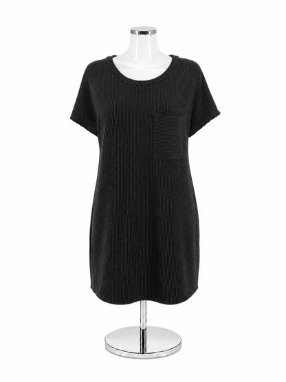 Entro Black Ribbed Dolman Sleeve Tunic Mini Dress with Pocket Size Small