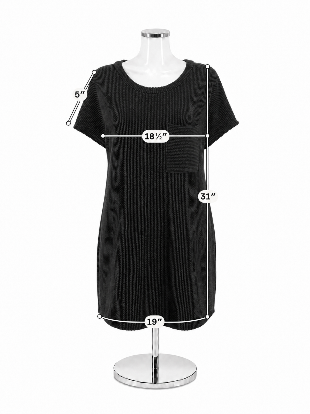 Entro Black Ribbed Dolman Sleeve Tunic Mini Dress with Pocket Size Small