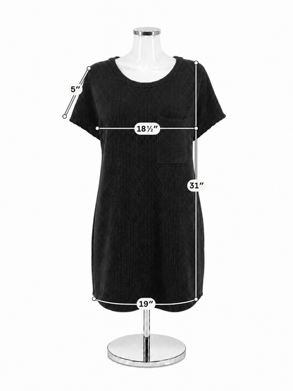 Entro Black Ribbed Dolman Sleeve Tunic Mini Dress with Pocket Size Small