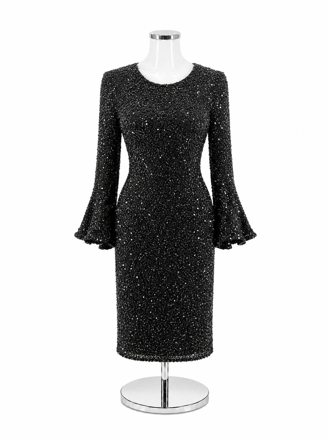 Ashley Lauren Black Sequin Long Sleeve Formal Cocktail Dress | Size 8