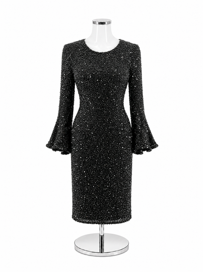 Ashley Lauren Black Sequin Long Sleeve Formal Cocktail Dress | Size 8
