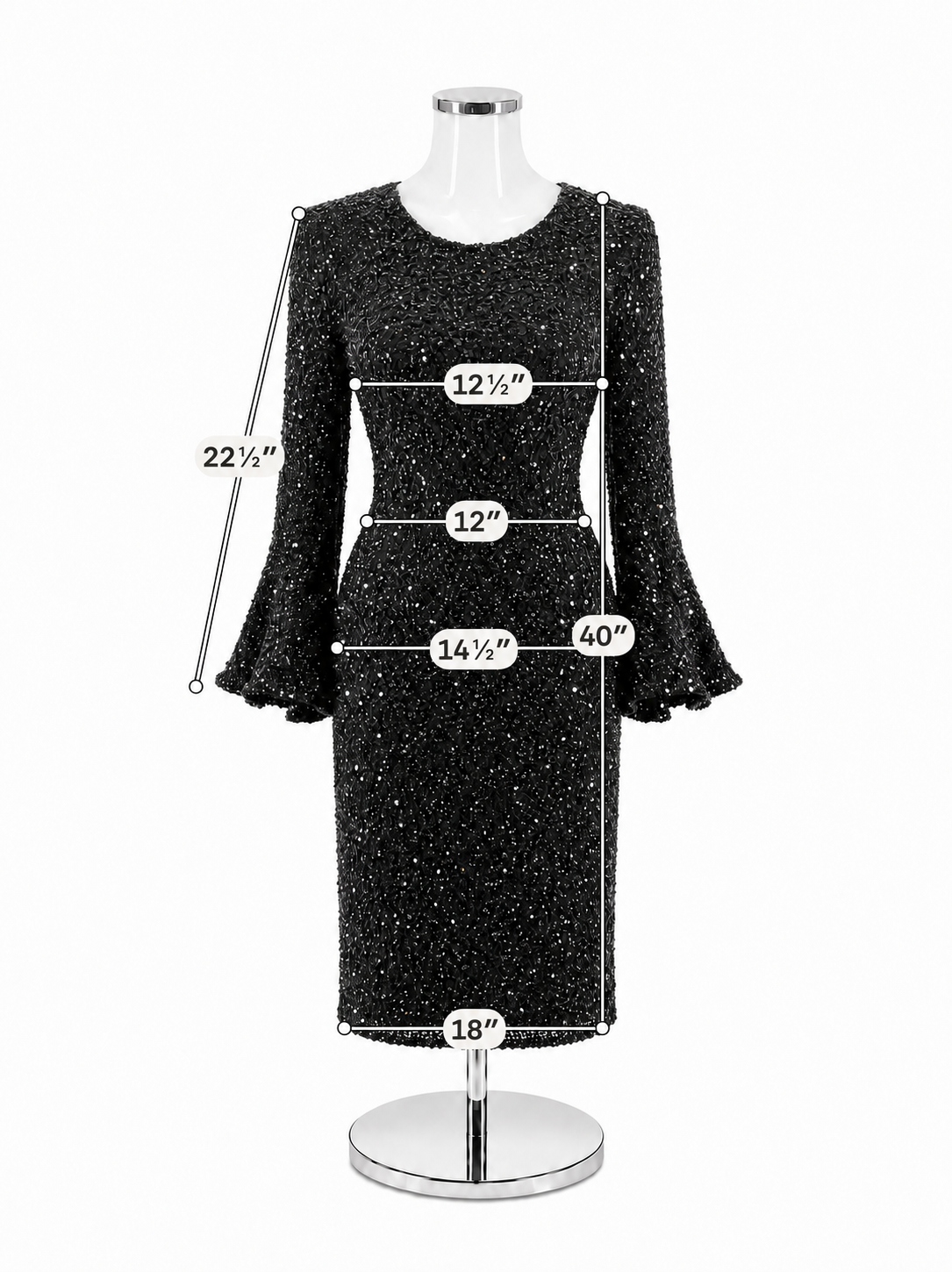 Ashley Lauren Black Sequin Long Sleeve Formal Cocktail Dress | Size 8