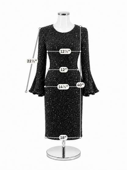 Ashley Lauren Black Sequin Long Sleeve Formal Cocktail Dress | Size 8