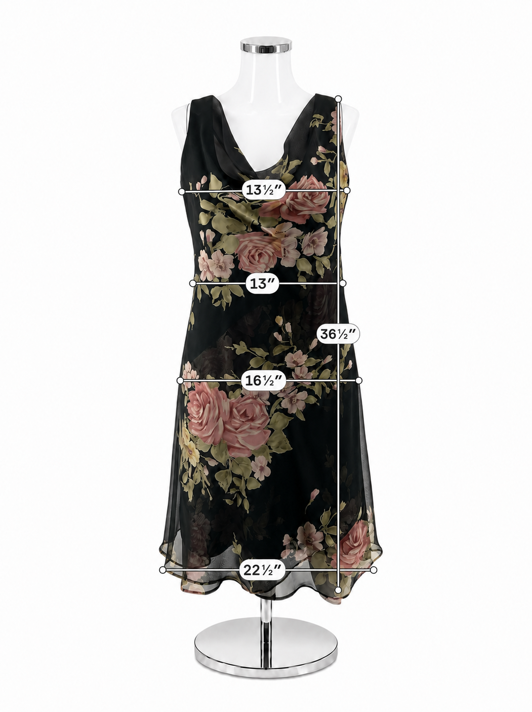 Jessica Howard Black &amp; Rose Gold Floral Cowl Neck Asymmetrical Dress Size Small