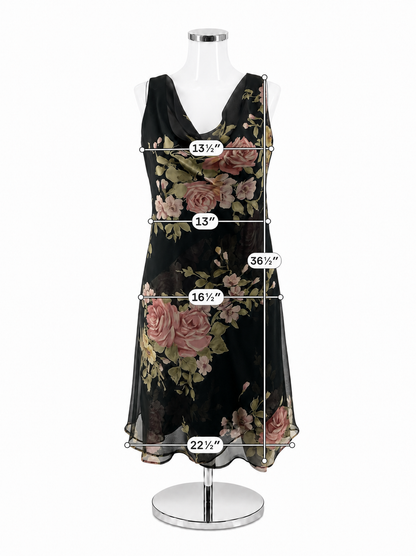 Jessica Howard Black &amp; Rose Gold Floral Cowl Neck Asymmetrical Dress Size Small