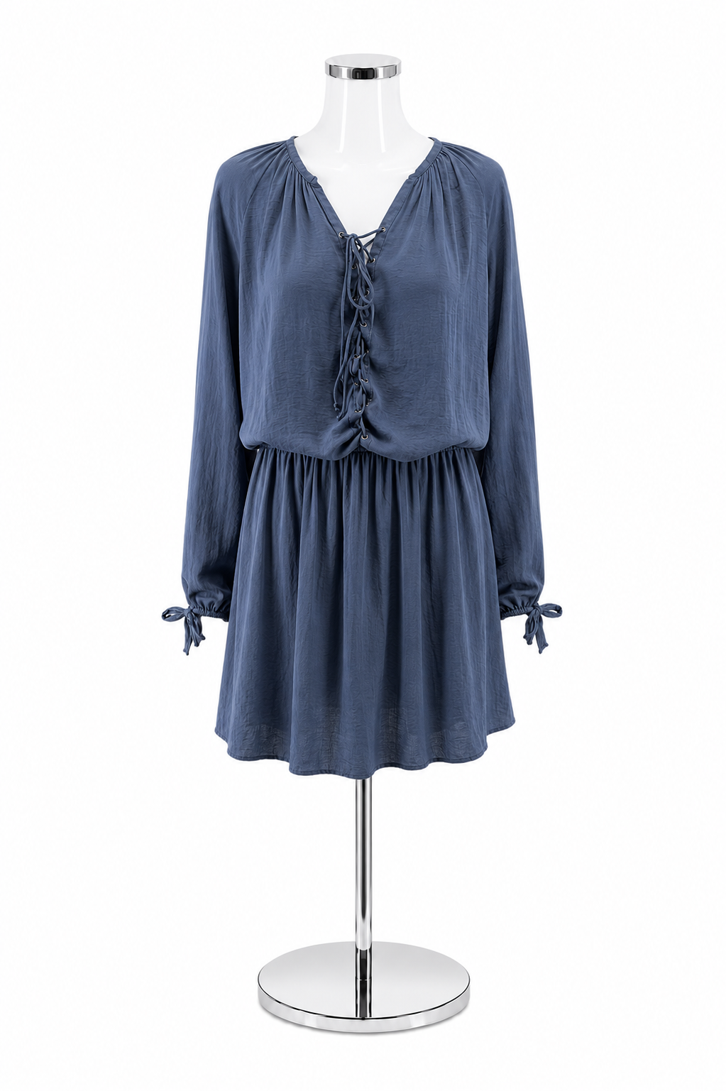 do &amp; be Navy Blue Lace-Up Blouson Sleeve Boho Tunic Dress Size Small
