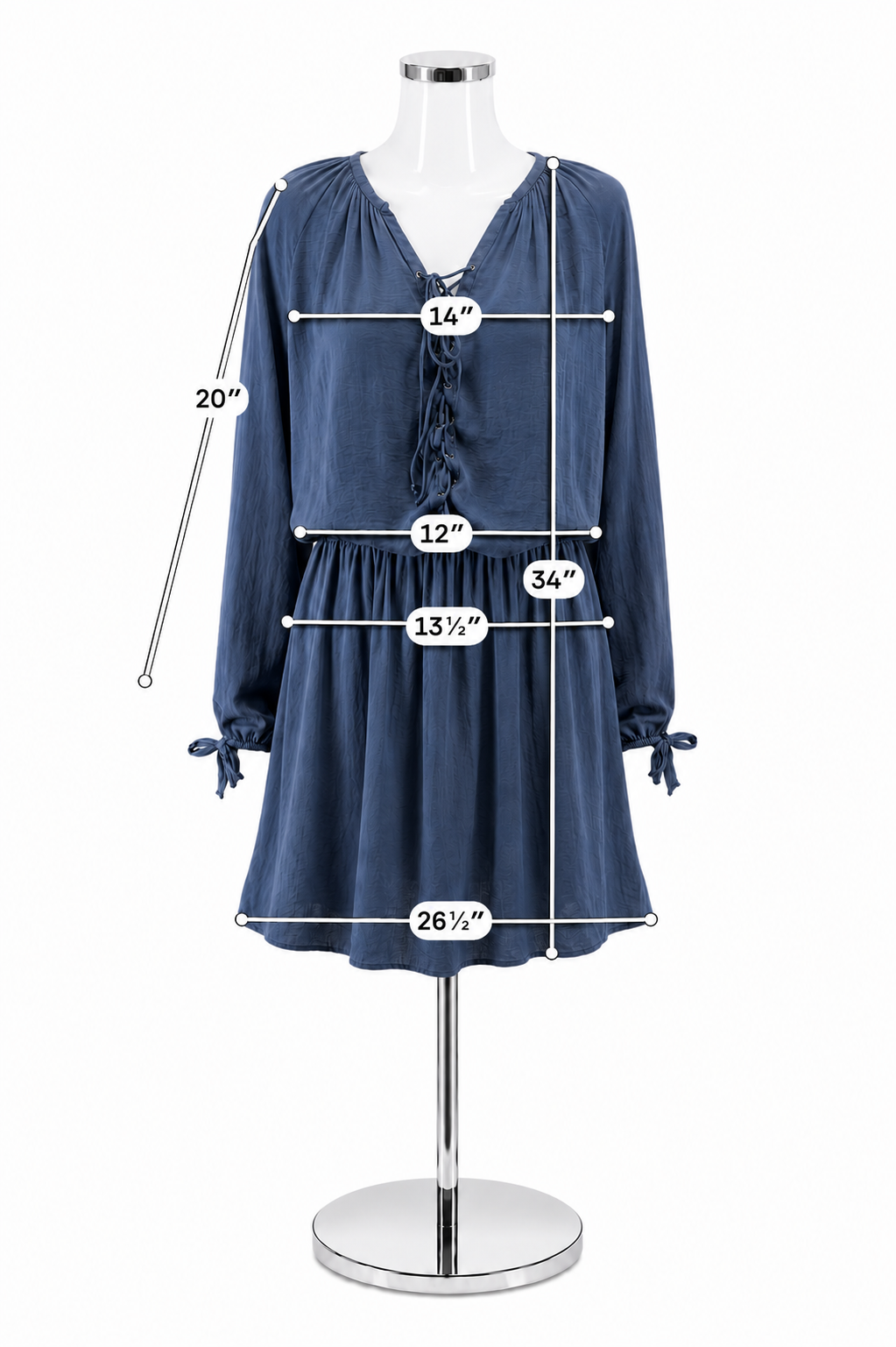 do &amp; be Navy Blue Lace-Up Blouson Sleeve Boho Tunic Dress Size Small