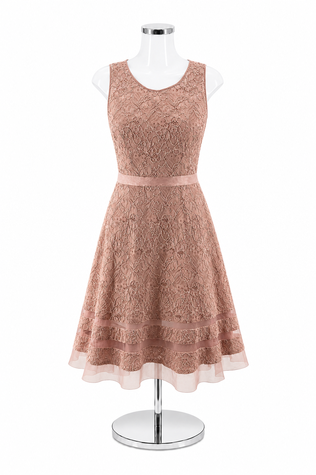 BCBGMAXAZRIAB Blush Pink Tiered Floral Lace A-Line Dress | Size 4